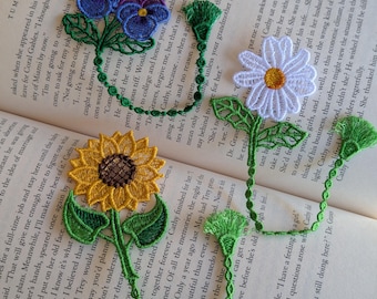 Marcador floral, margarita, girasol, pensamiento, marcapáginas de encaje con tallo de flor, marcapáginas, literario