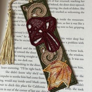 Mushroom Lace Bookmark, Nature Embroidered Bookmark