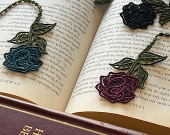 Marcapáginas de tallo de rosa, Romance gótico, Romántico, Enamorados, Floral, Libro femenino, Regalo para ella, Marcapáginas de encaje, Marcapáginas, Literario