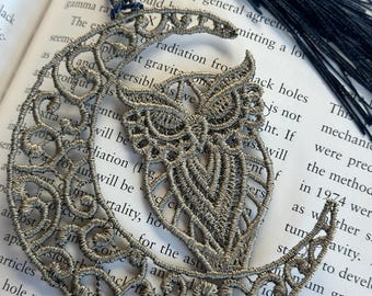 Marcador de búho nocturno, marcapáginas de encaje, marcapáginas, literario