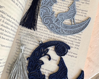 Luna de lobo, Hombre lobo, Compañeros predestinados, Romance, Fantasía, Lobo solitario, Marcador de encaje de lobo lunar, Marcador, Literario