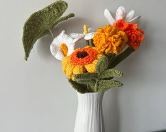 Hand Crocheted Marigold Bouquet October Birth Flower: Handmade Forever Flower Gift