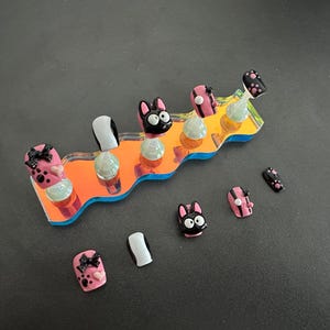Unghie finte a tema gatto kawaii / Set di unghie rosa e nere fatte a mano / Unghie con gatto in stile cartoon 3D / Riutilizzabili e pronte per essere regalate / Nail art kawaii