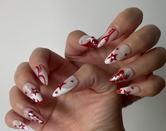 Red Star Press-On Nails: Y2K Rhinestone Nail Art, Reusable