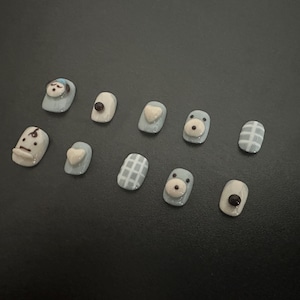 Cartoon Dog Press-On Nails – Blue & White Cozy Nail Set – Handmade Nail Art Gift Set