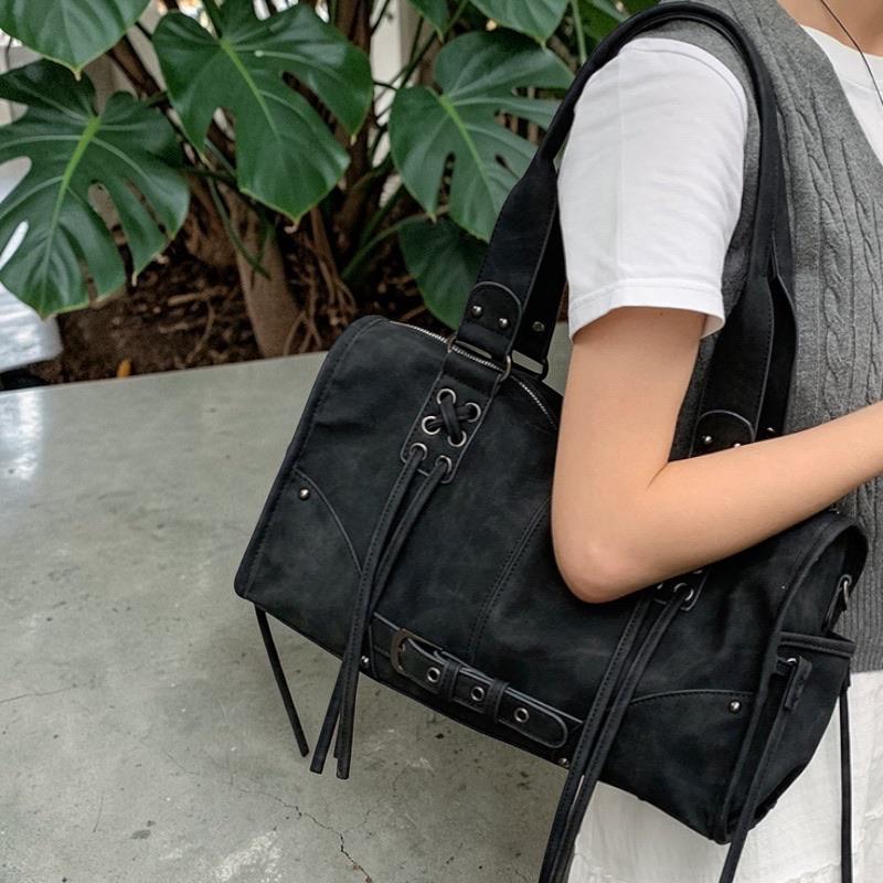 バッグ TRES Leather Y2K Grunge Shoulder Bag Y2K Grunge Shoulder Bag | Lace up Tote, Moto Punk Handbag, PU