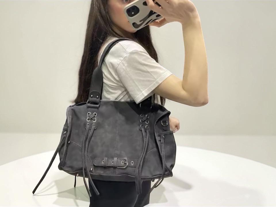Y2K Grunge Shoulder Bag | Lace up Tote, Moto Punk Handbag, PU