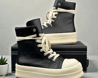 Black Platform Sneakers | Chunky High Top Vegan Leather Shoes