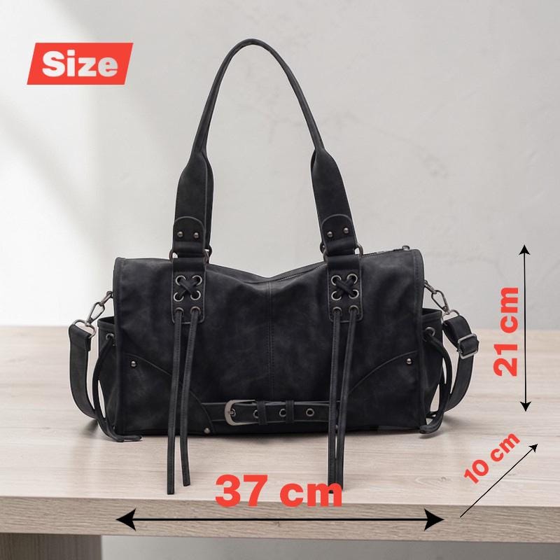Y2K Grunge Shoulder Bag | Lace up Tote, Moto Punk Handbag, PU