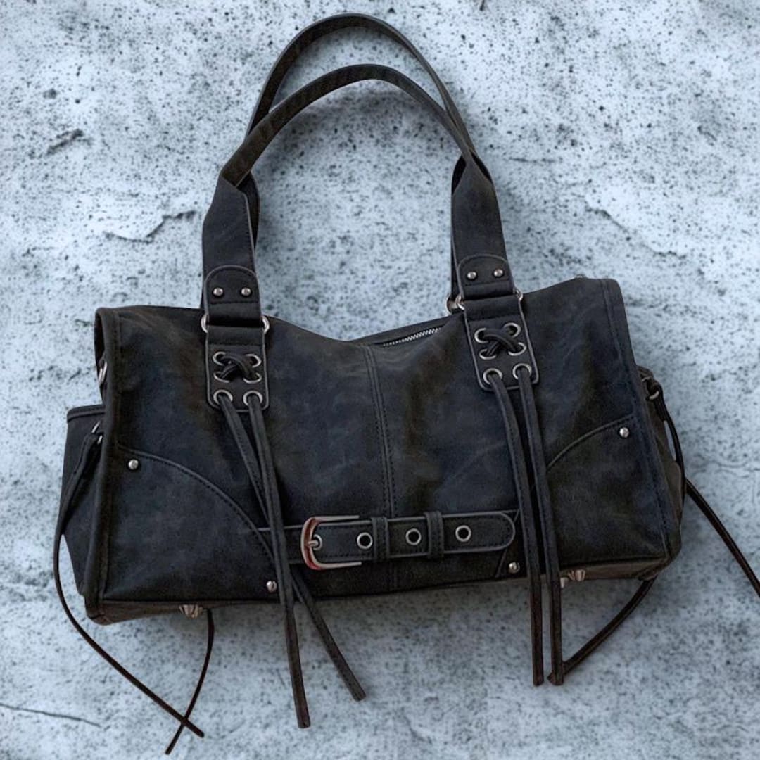 バッグ TRES Leather Y2K Grunge Shoulder Bag Y2K Grunge Shoulder Bag | Lace up Tote, Moto Punk Handbag, PU