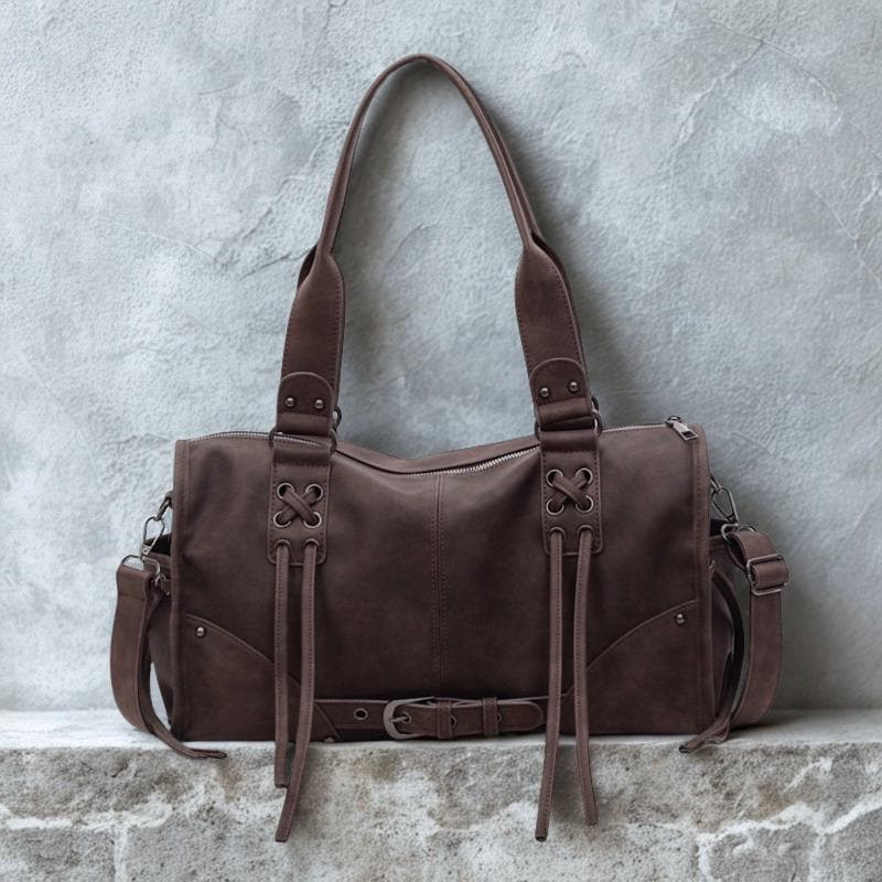 Y2K Grunge Shoulder Bag | Lace up Tote, Moto Punk Handbag, PU