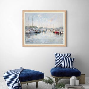 Sailboats in Harbor Oil Painting, Nautical Seascape Digital Download, Coastal Wall Art, Maritime Decor, Sea Harbor Decor, Gifts for Sailor