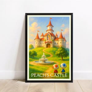 Peach’s Castle Travel Poster Print - Princess Peach Art Print - Mario Kingdom Fantasy Poster - Digital Download