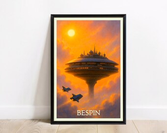 Poster di viaggio — Poster di viaggio Cloud City Sky Port Stampa Wall Art Sci Fantasy Skyline Scene Download digitale / Download digitale