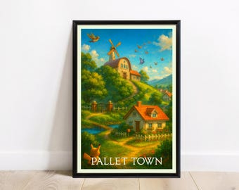 Travel Poster — Seaside Quiet Village Travel Poster Print Starter Wall Art Region Nostalgic Scene Digital Download | Digital Download