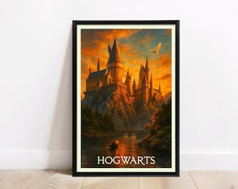 Travel Poster —Wizard School Castle At Sunset | Digital Download | Fantasy | Magic