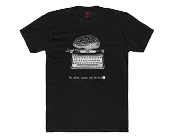 Neurodivergent T-Shirt – &#39;My Mind Types Different&#39; Brain Typewriter Shirt – ADHD Autism Awareness Tee – Mental Health Graphic Shirt