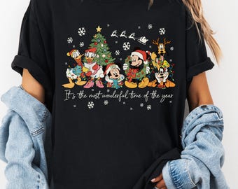Comfort Colors® Vintage It's The Most Wonderful Time of The Year Disney Christmas Shirt, Cartoon Mickey and Friends Christmas Party 2025