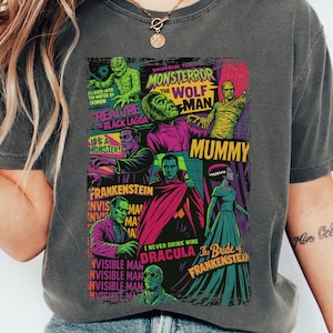 Comfort Colors® Vintage Universal Monsters T-Shirt, Retro Horror Movie Graphic Tee, 90s Gothic Horror Aesthetic Tee Big Print