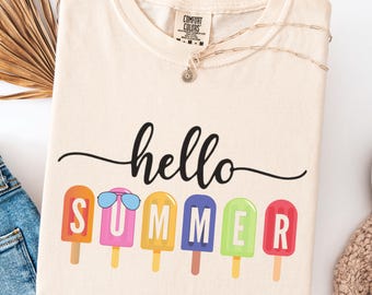 Comfort Colors® Hello Summer Shirt, Cute Summer Shirt, Ice Cream Shirt, Last Day Of School Shirt, Summer Holiday Clothes, Beach Shirt