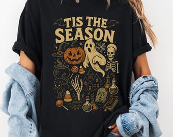 Comfort Colors® Tis The Season Halloween Shirt, Ghost Kürbis Halloween Shirt, Halloween Shirt Gruselige Saison Shirt, Skeleton Halloween Shirt