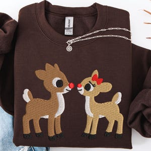 Embroidered Christmas Sweatshirt, Retro Christmas Hoodie, Vintage Christmas Tee, Reindeer Crewneck Embroidery, Christmas Gift