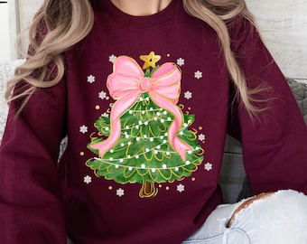 Weihnachtsbaum Bogen Shirt, Weihnachten Sweatshirt für Frauen, Weihnachtsbaum Tshirt, Weihnachten Kokettes Weihnachtshemd