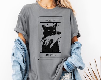 Comfort Colors® Tarot Card Black Cat Shirt, Tarot Death T-Shirt, Witchy Cat Shirt, Spooky Cat Gift, Halloween Black Cat Shirt,Cat Lover Gift