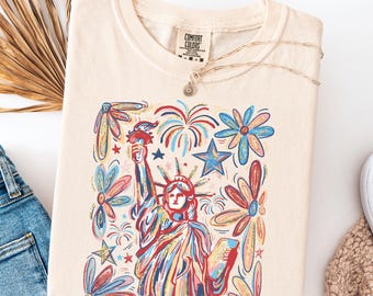 Camiseta retro Comfort Colors® del 4 de julio con la Estatua de la Libertad, camiseta del 4 de julio de Estados Unidos, camiseta estadounidense de 1776, camiseta patriótica, camiseta patriota estadounidense