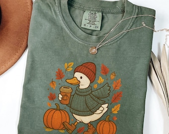Comfort Colors® Just a Fall Goose Shirt, Autumn Cozy T-shirt, Fall Vibes shirt, Silly Goose Tee, Goose Thanksgiving Gift, Coffee Pumpkin Tee