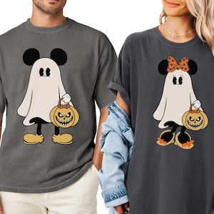 Comfort Colors® Retro Mickey Minnie Halloween Couple Shirts, Mickey Ghost Shirt, Minnie Ghost Shirt, Spooky Season Shirt, Disney Halloween