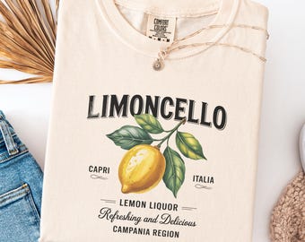 Comfort Colors® リモンチェッロTシャツ、爽やかなレモンのグラフィックシャツ、イタリアンサマーシャツ、レモン好きへのギフト、カクテルTシャツ