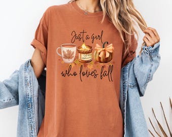 Comfort Colors® Nur ein Mädchen, das Herbst-Shirt liebt, Kaffee-Shirt, Kürbis-Shirt, Coquette-Shirt, Cozy Vibes-Shirt, Herbst-Liebhaber-T-Shirt, Herbst-T-Shirt