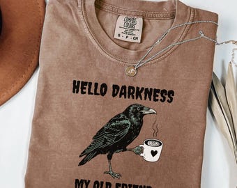 Comfort Colors® Raven Crow Coffee Shirt, Halloween Shirt, Fall Tee