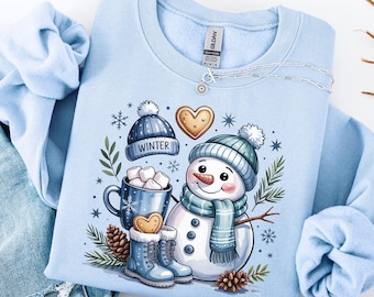 Sudadera navideña de muñeco de nieve, bonita camiseta de muñeco de nieve, camiseta navideña para mujer, bonita camiseta de invierno, regalo de Navidad, sudadera navideña