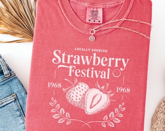 Comfort Colors® Erdbeer-Vintage-Shirt, Erdbeerfest Cottagecore-Shirt, Erdbeer-T-Shirt, Sommerfrucht-Erdbeer-T-Shirt