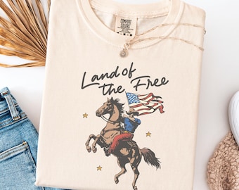 Comfort Colors® Western America T Shirt, Cowboy Waving American Flag, Retro Graphic Tee, Patriotic Tshirt, Vintage Style 4th of July Shirts