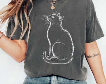 Camiseta de gato Comfort Colors®, camiseta con silueta de gato, camiseta para mamá gata, camiseta para amantes de los gatos, camiseta minimalista para papá felino, regalo para padres de gatos