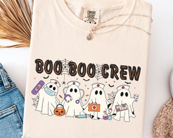 Camiseta de enfermeira Comfort Colors® Halloween, Boo Boo Crew, presente de enfermeira para mulheres, camiseta de temporada assustadora, camiseta de enfermeira engraçada, camiseta de enfermeira fantasma, Boo Boo