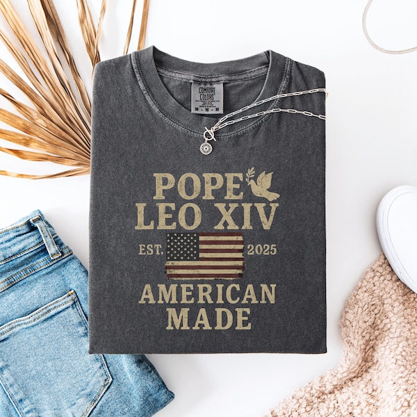 Comfort Colors® Pope Leo XIV Shirt, Robert Francis Prevost First American Pope Shirt, Vatican Catholic USA Flag Religious Leader Tee