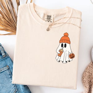 Comfort Colors® Сute Ghost Coffee Shirt, Сute Little Ghost Iced Coffee t-shirt, Boo Ghost Shirt, Ghost Coffee Shirt, Halloween Coffee Lovers