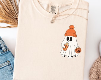 Maglietta Comfort Colors® "Cute Ghost Coffee", t-shirt "Cute Little Ghost Iced Coffee", maglietta "Boo Ghost", maglietta "Ghost Coffee", per gli amanti del caffè di Halloween