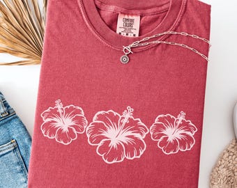 Comfort Colors® Hibiscus Flower Shirt | Tropical Floral T-Shirt | Hawaii Vacation Beach Tee | Summer Vibes Shirt for Women