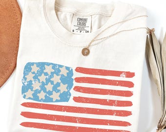 Koszulka Comfort Colors® Retro America, Flaga amerykańska, Koszulka 4 lipca, Czwarty lipca, Patriotyczny prezent USA, Damska koszulka graficzna, Koszulka USA