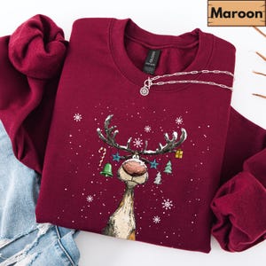 Vintage Reindeer Sweatshirt, Cute Christmas Sweatshirt, Retro Reindeer Sweatshirt, Merry Christmas Sweatshirt, Christmas Reindeer Sweatshirt