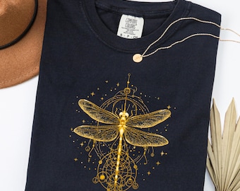 Comfort Colors® Bright Golden Dragonfly Shirt, Cute Women T-shirt, Cute Dragonfly Tee, Cute Women Gift, Boho Girly Gift
