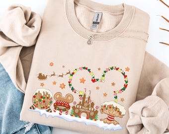 Sudadera de pan de jengibre de Disney 4 Parks, sudadera con castillo navideño, sudadera navideña de Mickey, equipo navideño, sudadera navideña familiar de Disney