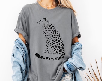 Comfort Colors® Leopard-T-Shirt, Leopard-T-Shirt mit großem Grafikdruck, Leopard-T-Shirt im Boho-Stil, Dschungel-Shirt, übergroßes trendiges Hemd