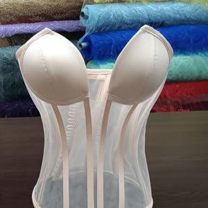DEEP V Mesh Corset Top: Lace Up Boned Bustier for Prom & Wedding image 2