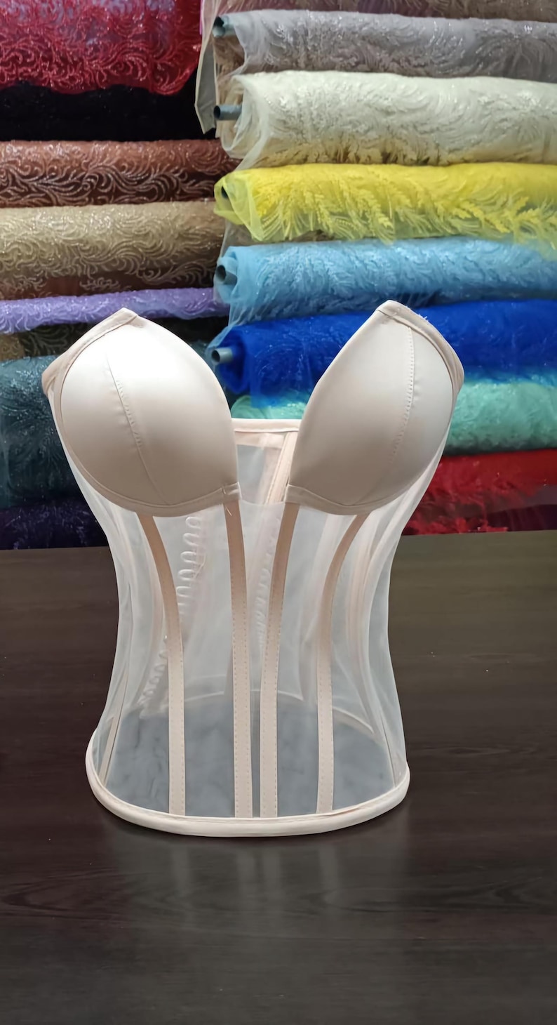DEEP V Mesh Corset Top: Lace Up Boned Bustier for Prom & Wedding image 2